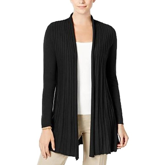 Cashmere Charter Club Luxury Pleated Open-Front Cardigan (Deep Black, XS) - Picture 1 of 12
